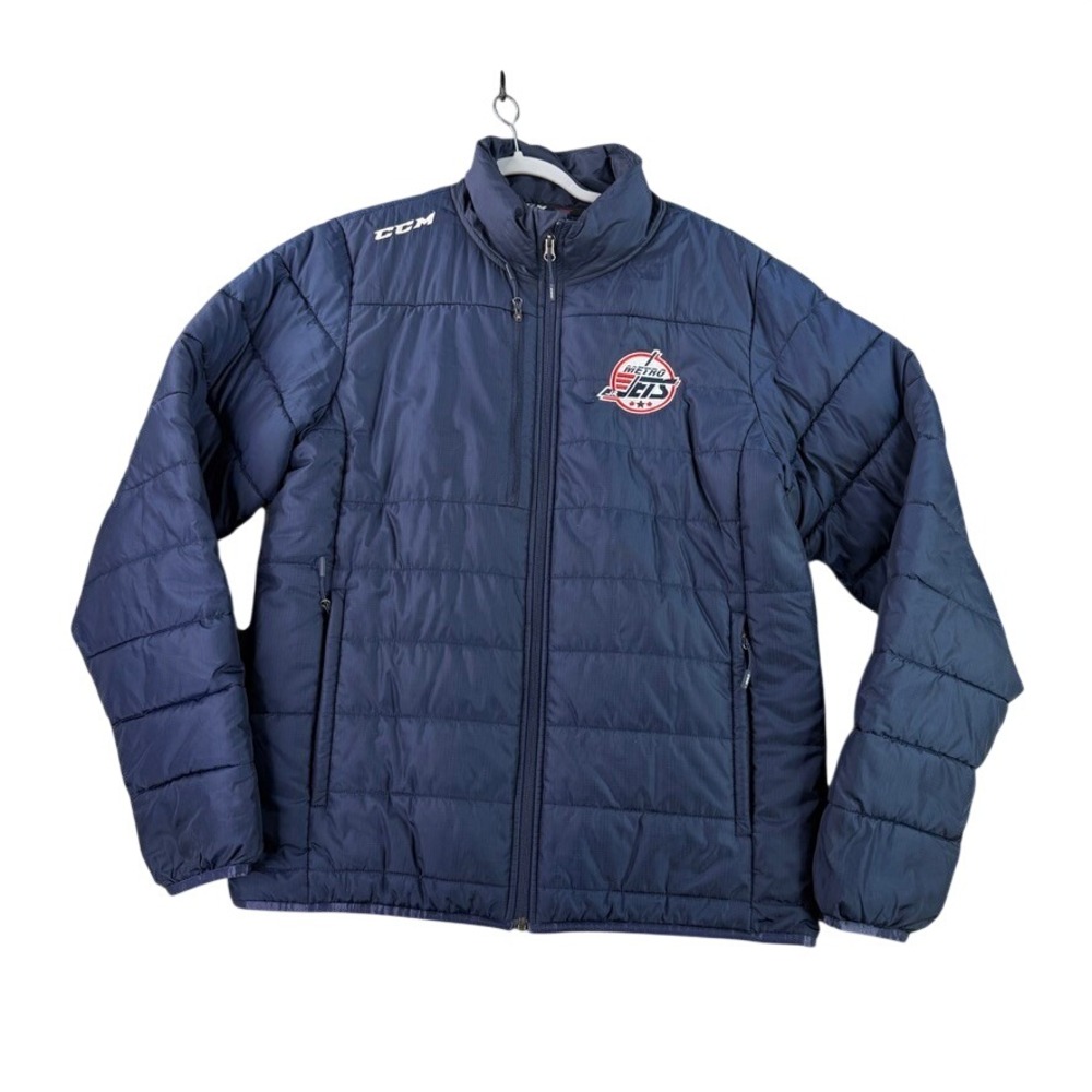 CCM‎ Puffer Jacket Mens Medium Navy Metro Jets Hockey Team Issued 3M Thinsulate